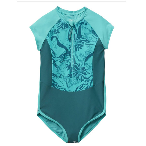 NWT Athleta Girl short sleeve one piece swimsuit - SMALL / 7 - gulf green - S 7